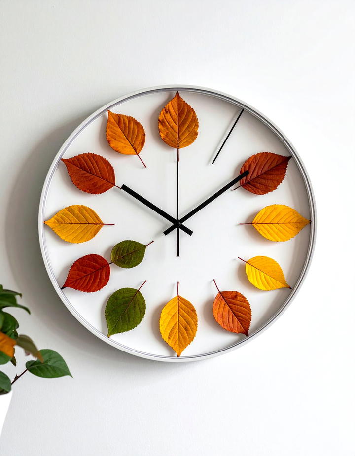 Leaf Decorated Clock Face - 50 fall leaves decor ideas