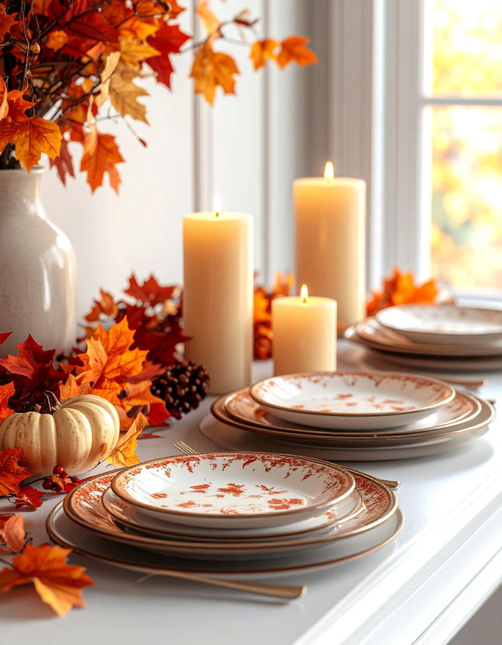Leaf Embellished Candle Plates - 50 fall leaves decor ideas