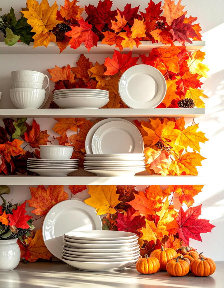 Leaf Enhanced Dish Display - 50 fall leaves decor ideas