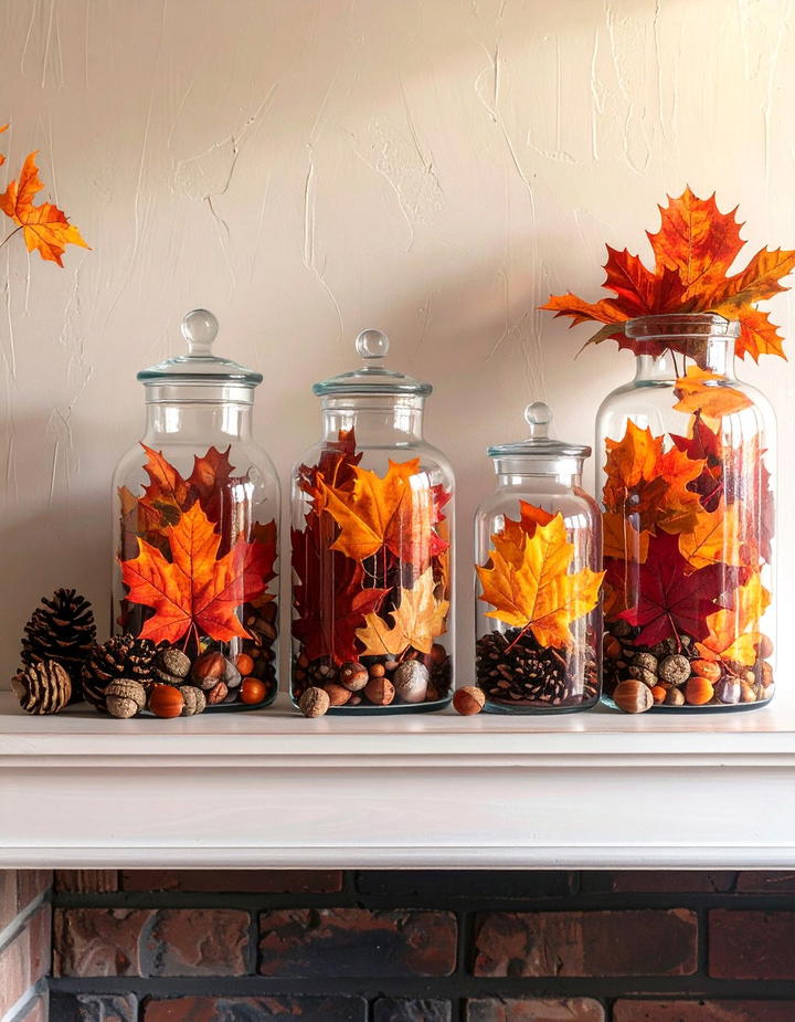 Leaf Filled Apothecary Jars - 50 fall leaves decor ideas