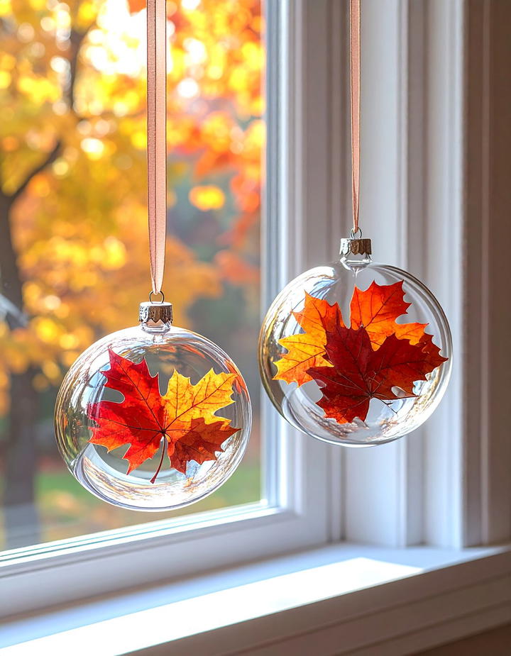 Leaf Filled Glass Orbs - 50 fall leaves decor ideas