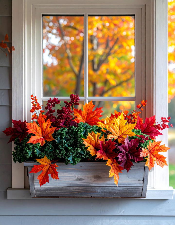 Leaf Lined Window Boxes - 50 fall leaves decor ideas