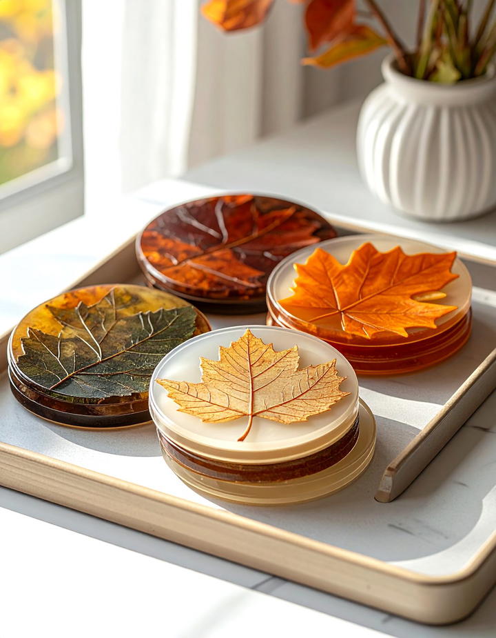 Leaf Pressed Coasters - 50 fall leaves decor ideas