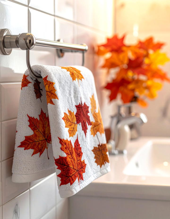 Leaf Print Hand Towels - 50 fall bathroom decor ideas
