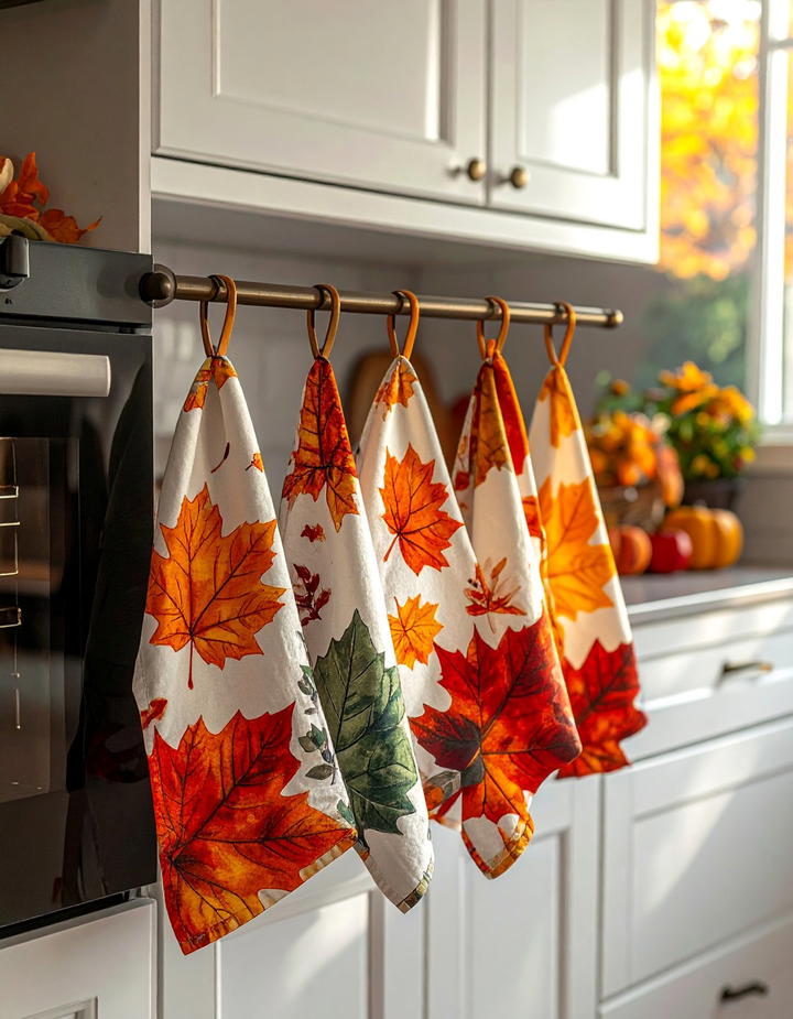 Leaf Printed Tea Towels - 50 fall leaves decor ideas
