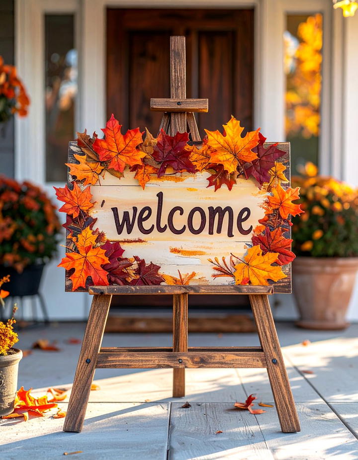 Leaf Welcome Sign - 50 fall leaves decor ideas