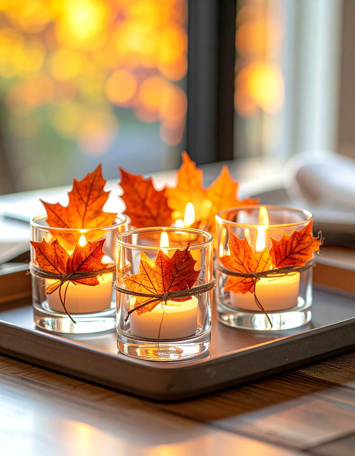 Leaf Wrapped Votive Holders - 50 fall leaves decor ideas