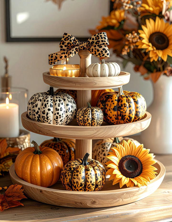 Leopard Print Fall Fusion - 50 fall tiered tray decor ideas