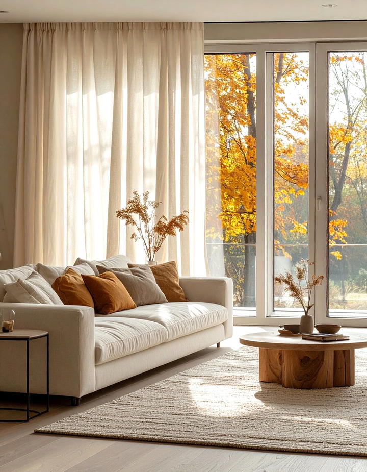 Linen Curtain Panels - 50 living room fall decor ideas