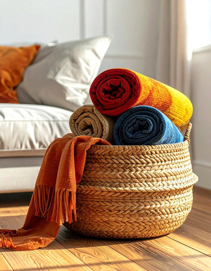 Living Room Floor Basket - 50 minimalist fall decor ideas