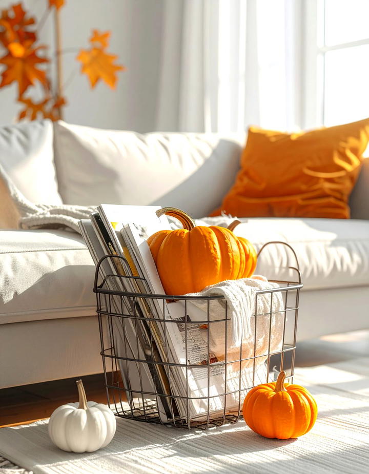 Living Room Magazine Basket - 50 minimalist fall decor ideas