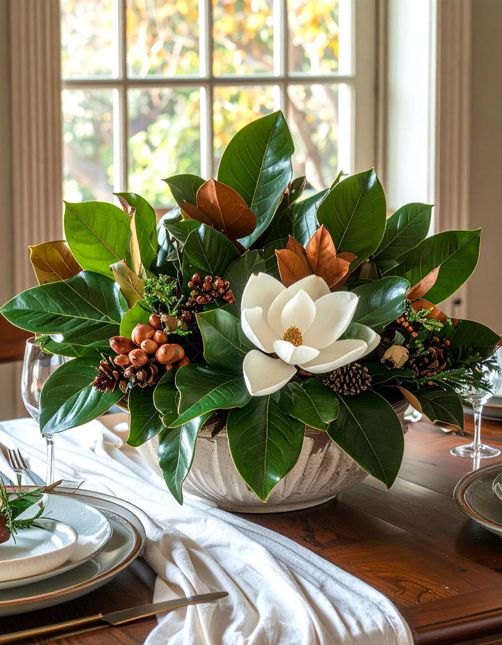 Magnolia Leaf Arrangements - 50 fall table decor ideas