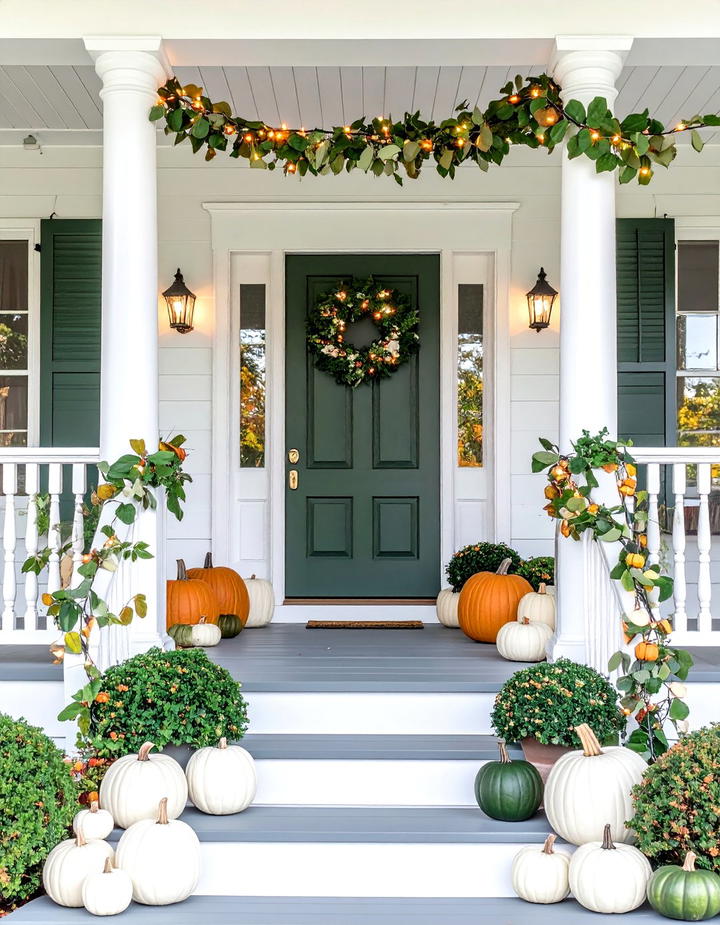 Magnolia Leaf Garland Display - 50 modern fall porch decor ideas
