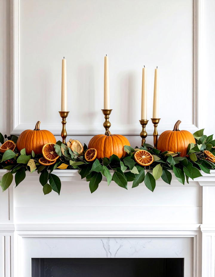 Magnolia Leaf Garland Display - 50 fall fireplace decor ideas