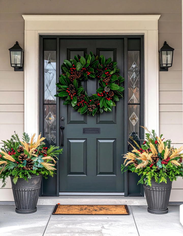 Magnolia Leaf Wreath Entrance - 50 fall front door decor ideas