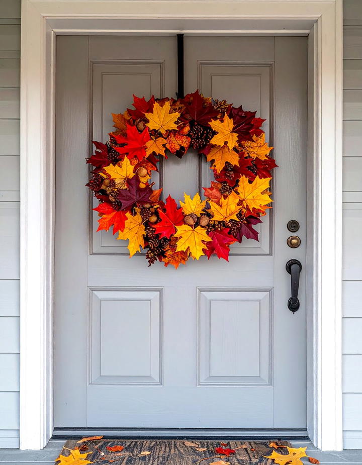 Maple Leaf Wreath Design - 50 fall front door decor ideas