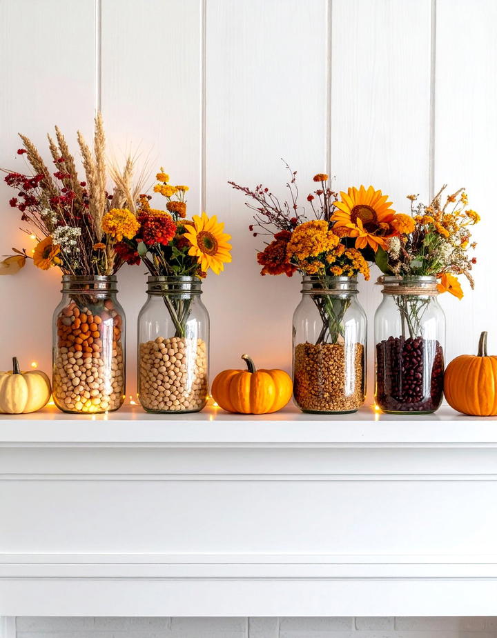 Mason Jar Mantel Arrangement - 50 fall mantel decor ideas