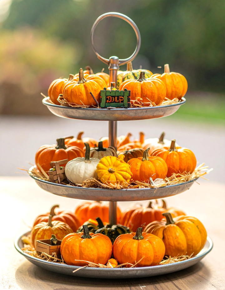 Miniature Pumpkin Patch - 50 fall tiered tray decor ideas