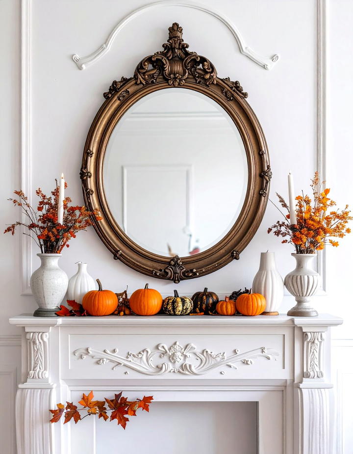 Mirror Focused Mantel Design - 50 fall mantel decor ideas