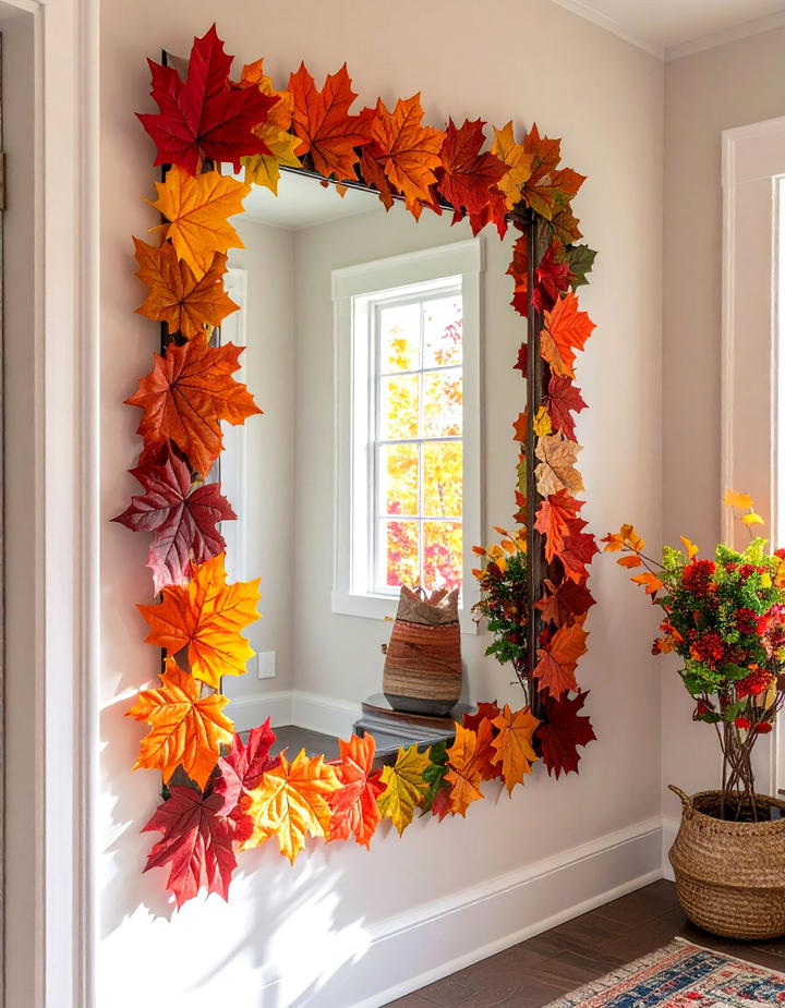 Mirror Frame Leaf Border - 50 fall leaves decor ideas