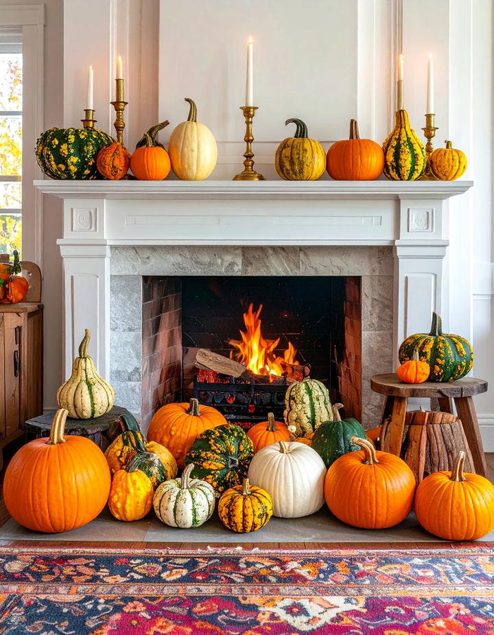 Mixed Gourd Collection - 50 fall fireplace decor ideas