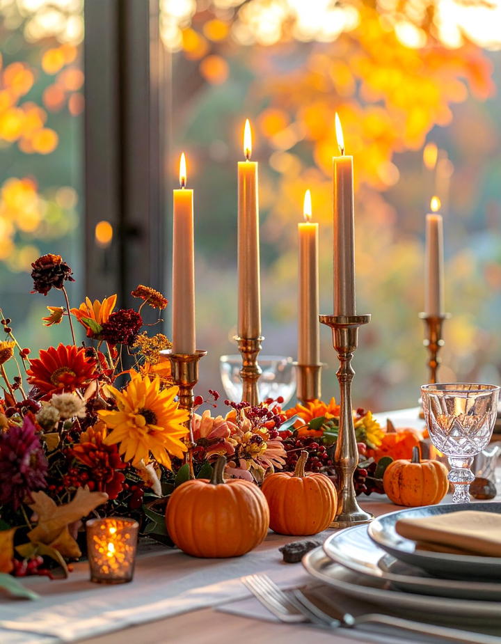 Mixed Metal Candlesticks - 50 fall table decor ideas