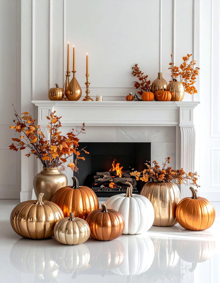 Mixed Metallics Fall Theme - 50 fall fireplace decor ideas