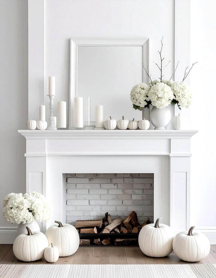 Monochromatic White Mantel Design - 50 fall mantel decor ideas