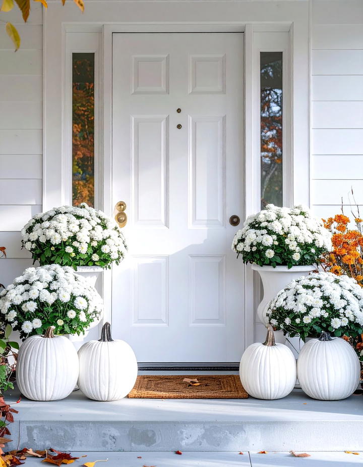 Monochrome White Fall Display - 50 fall front door decor ideas