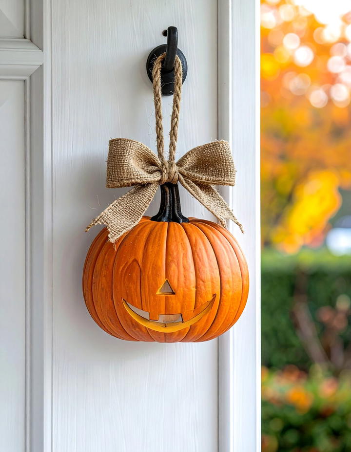 Monogrammed Pumpkin Door Hanger - 50 fall front door decor ideas