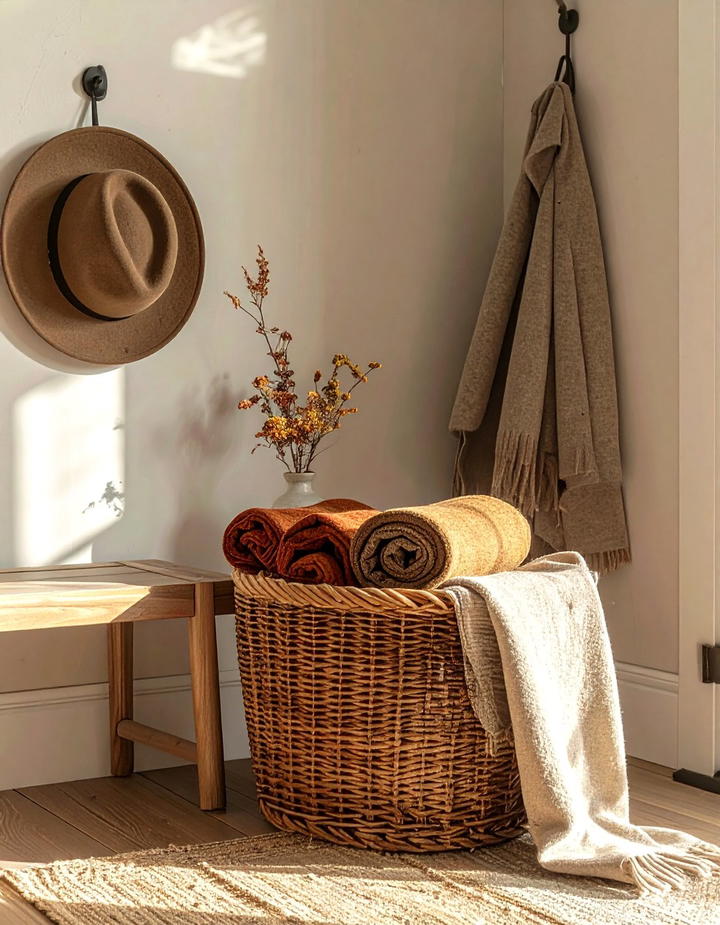 Mudroom Basket Storage - 50 minimalist fall decor ideas
