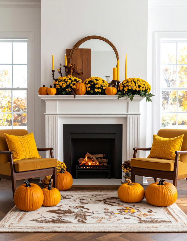 Mustard Yellow and Brown Theme - 50 fall fireplace decor ideas