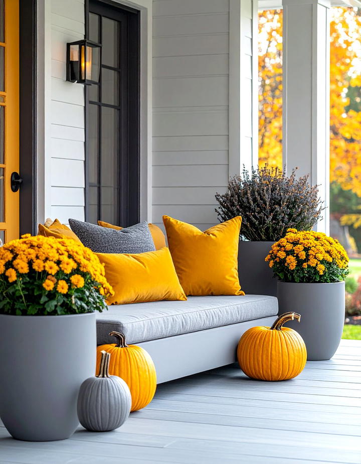 Mustard and Gray Palette - 50 modern fall porch decor ideas