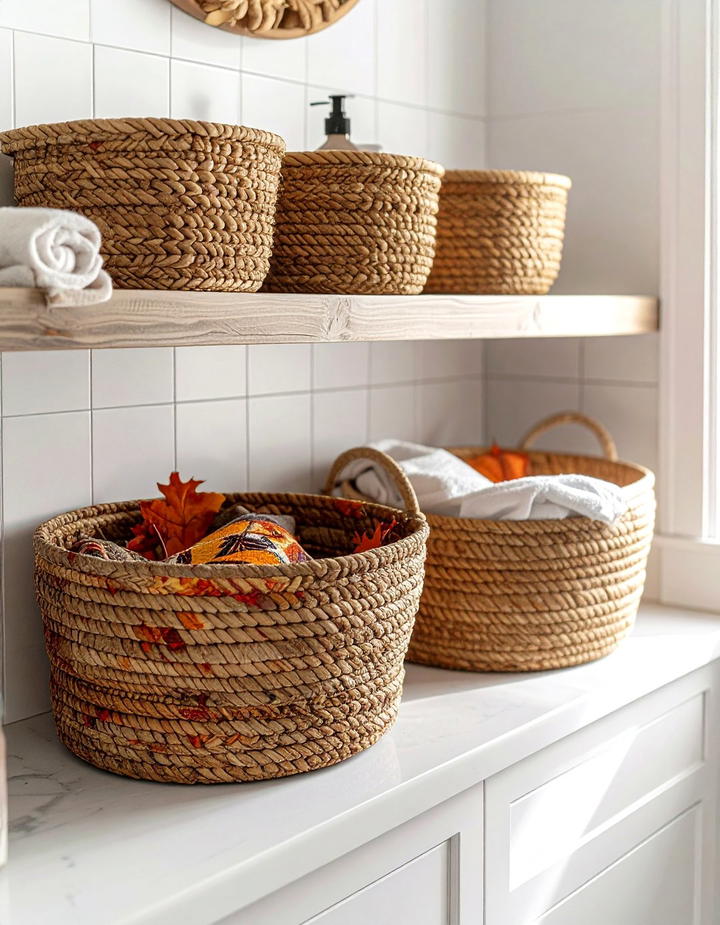 Natural Fiber Storage Baskets - 50 fall bathroom decor ideas