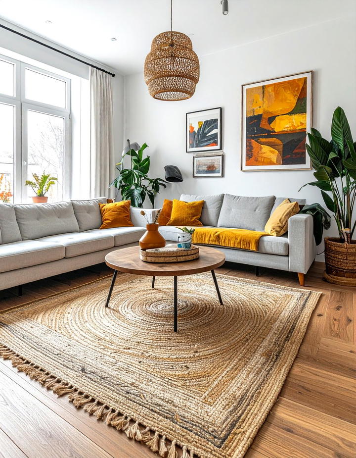 Natural Jute Rug - 50 living room fall decor ideas