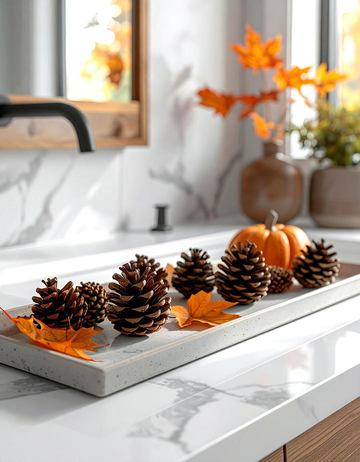 Natural Pine Cone Accents - 50 fall bathroom decor ideas