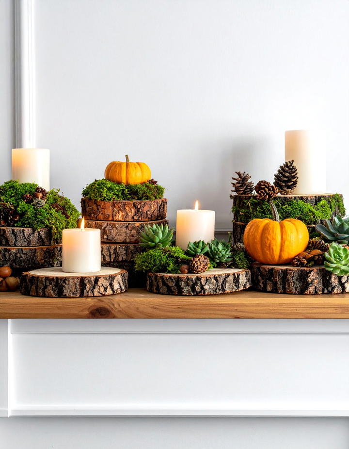 Natural Wood Slice Mantel Arrangement - 50 fall mantel decor ideas