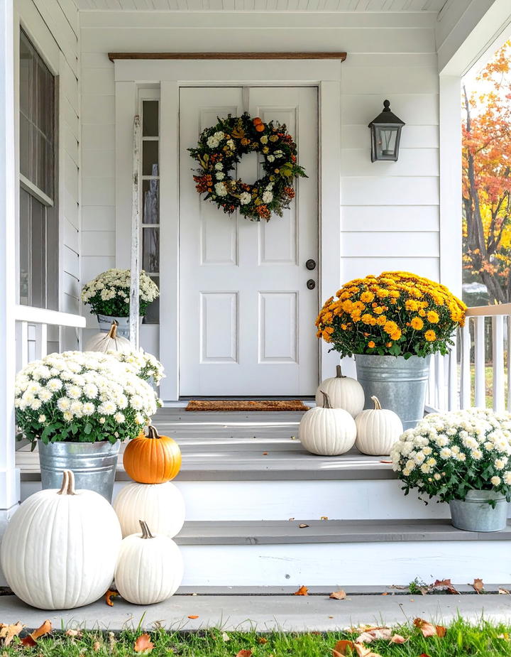 Neutral Front Porch Farmhouse Style - 50 fall decor ideas
