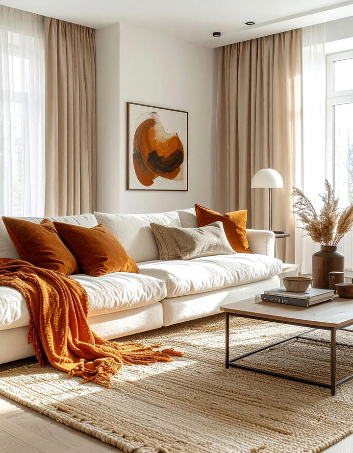 Neutral Living Room Textile Layers - 50 fall decor ideas