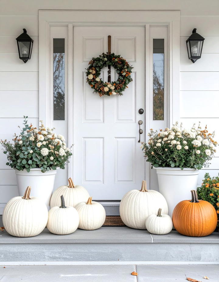 Neutral Pumpkin Arrangement - 50 fall front door decor ideas