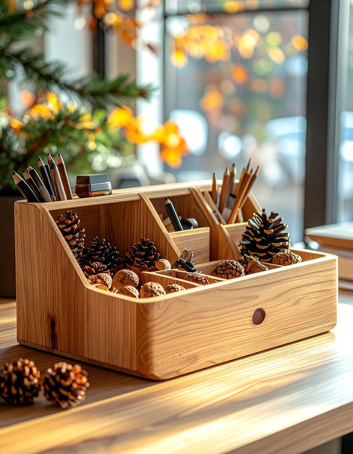 Office Desk Organizer with Natural Elements - 50 fall office decor ideas