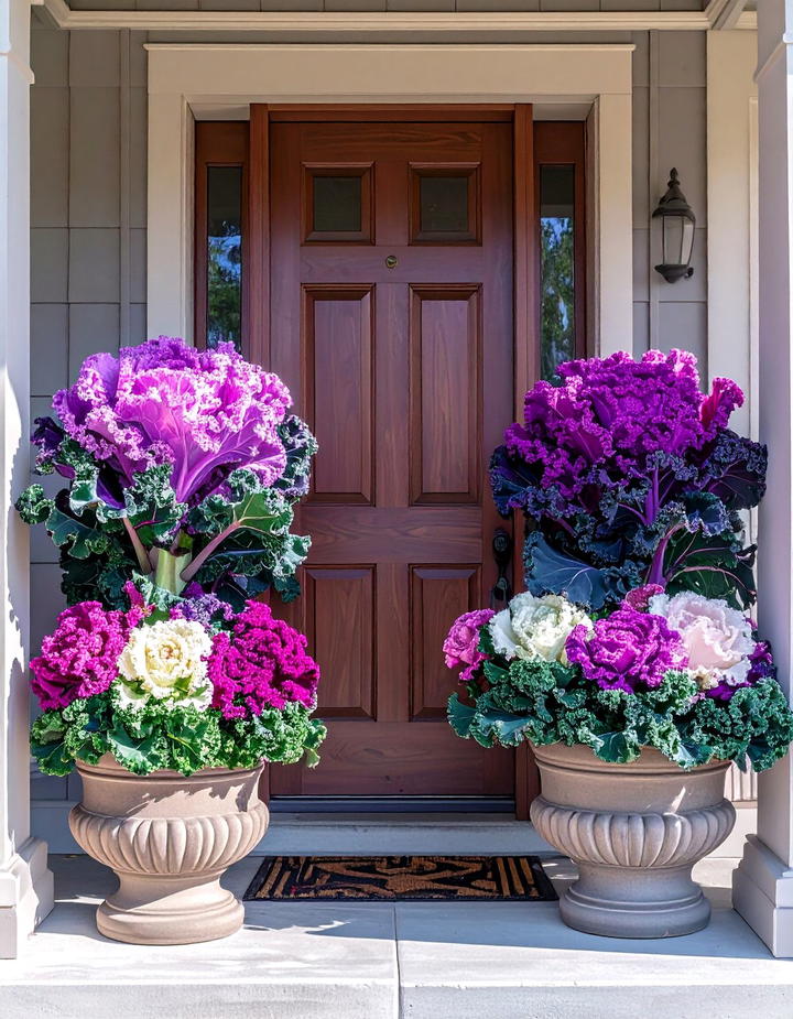 Ornamental Kale Planter Display - 50 fall front door decor ideas