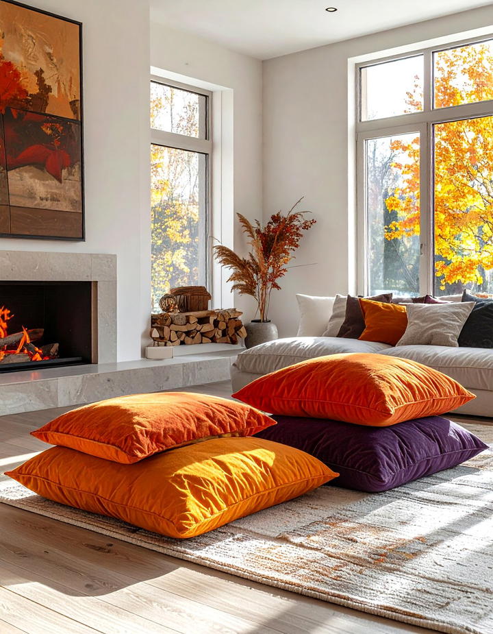 Oversized Floor Pillows - 50 living room fall decor ideas