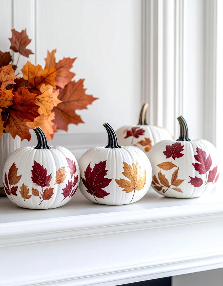 Painted Botanical Leaf Pumpkins - 50 fall pumpkin decor ideas
