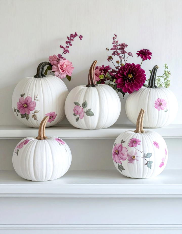 Painted Floral Design Pumpkins - 50 fall pumpkin decor ideas
