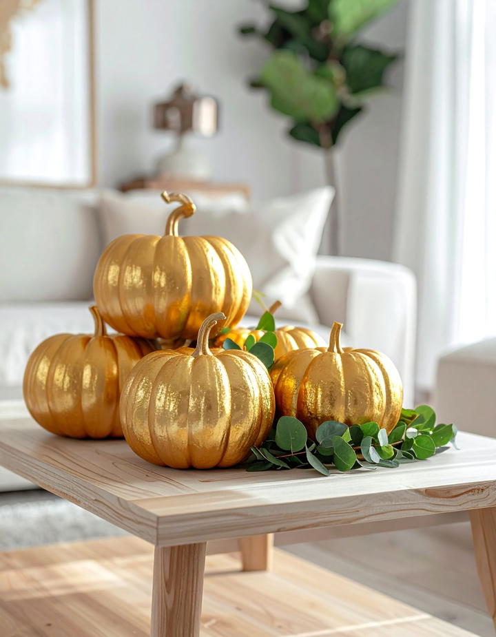 Painted Gold Metallic Pumpkins - 50 fall pumpkin decor ideas