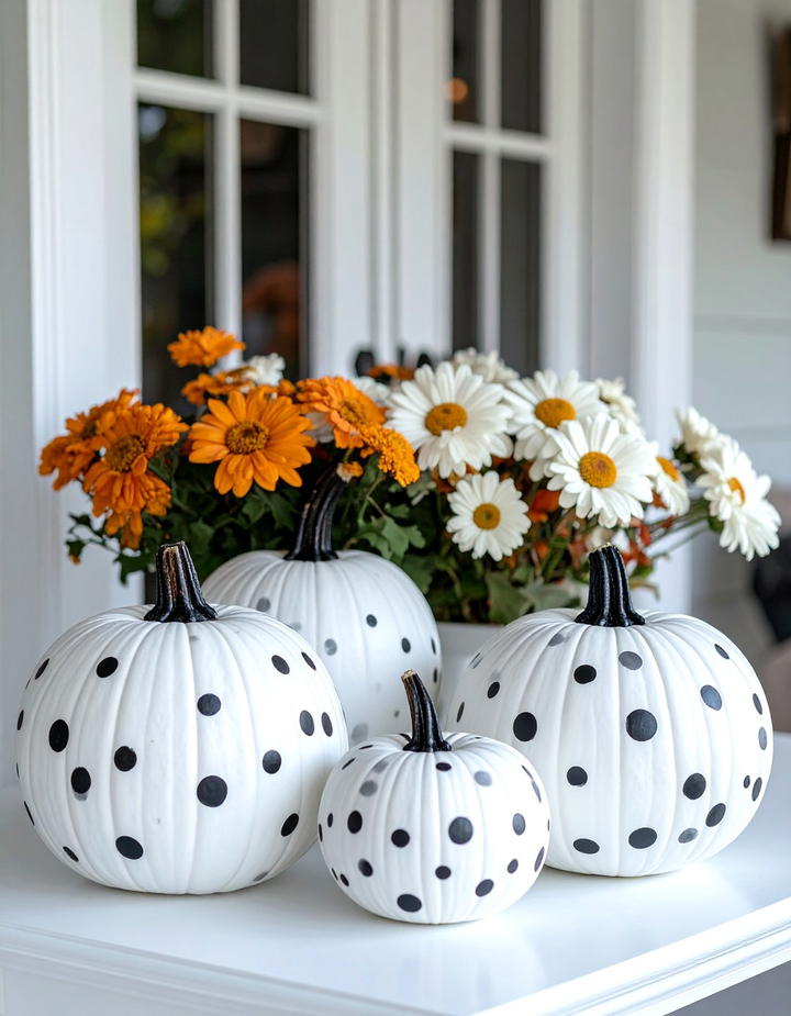 Painted Polka Dot Pumpkins - 50 fall pumpkin decor ideas