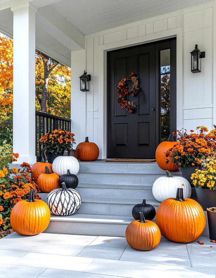 Painted Pumpkin Art Display - 50 modern fall porch decor ideas