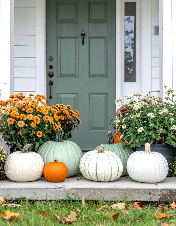 Painted Pumpkin Door Display - 50 fall front door decor ideas