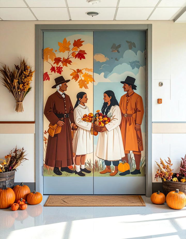 Pilgrim and Native American Unity - 50 fall door decor classroom ideas
